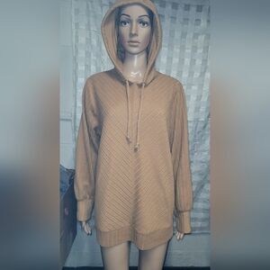 Nine West - Tan, hooded Long Sleeve Shirt.  Size XL.